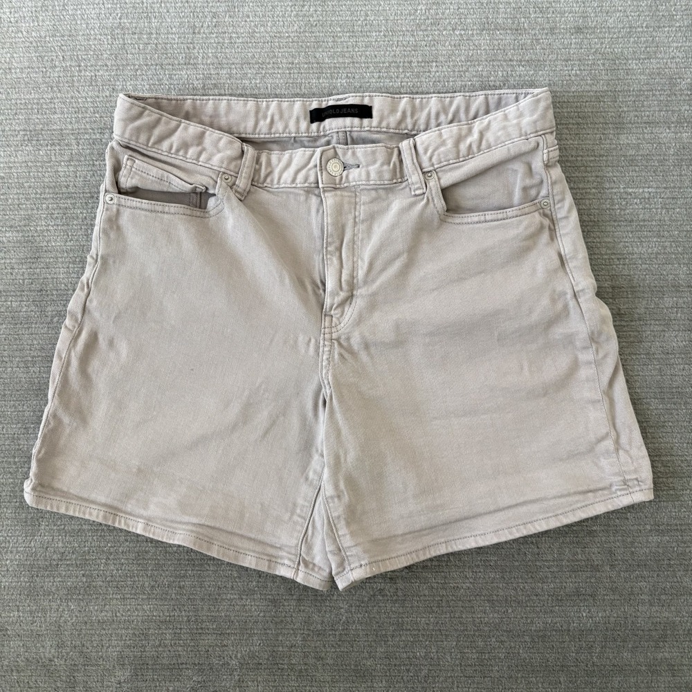 Uniqlo Mid Rise Denim Short Womens 29 Sand Stone 6" Inseam Hiking Casual Stretch